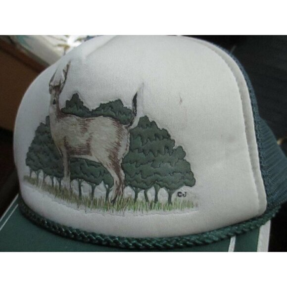 Mesh Hat Cap Snap Back  Vintage 80s DEER BUCK HUNTER Logo Farmer - Picture 2 of 5